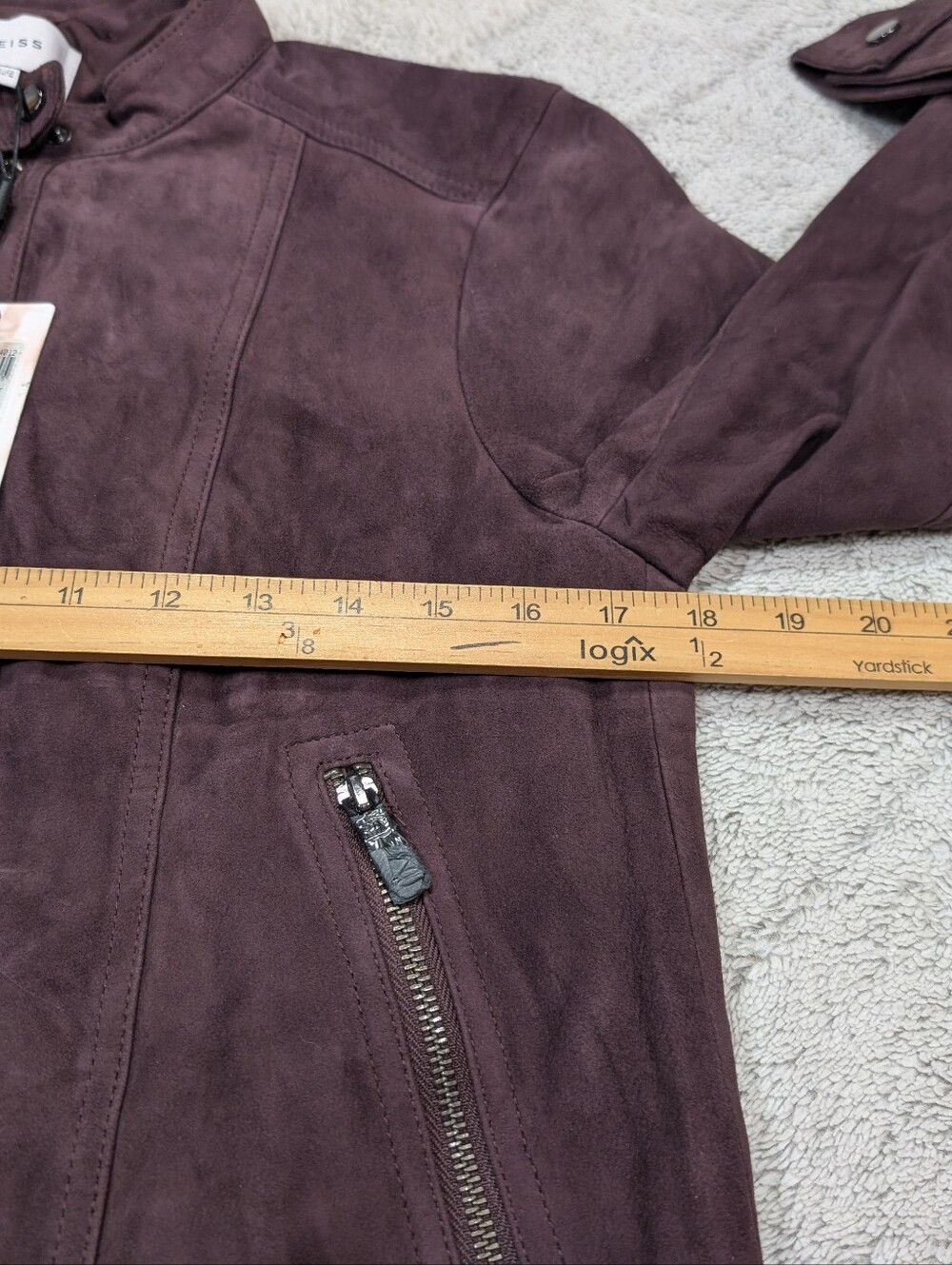 Reiss Jacket Womens 8 Purple Bordeaux Dawn Suede Goat Leather Biker Slim Fit - Picture 5 of 10